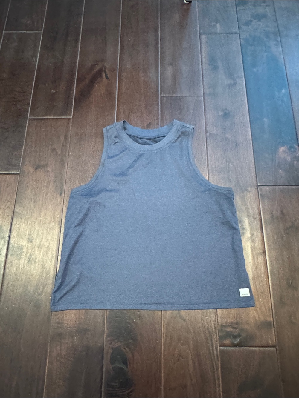 Vuori Navy Heather Tank with Branded Hem Tag